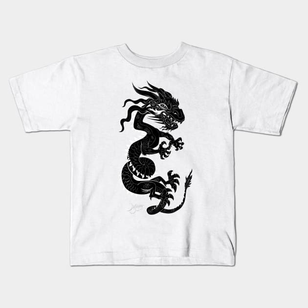 Black Dragon White Style Kids T-Shirt by Lines